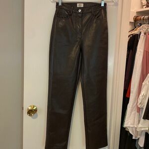 WILFRED ARITZIA MELINA VEGAN LEATHER PANTS IN BROWN